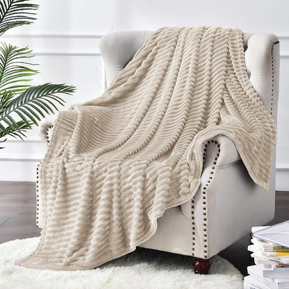 BEDELITE Fleece Blanket Twin Size – 3D Ribbed Jacquard Soft and Warm Decorative Fuzzy Blankets – Cozy, Fluffy, Plush Lightweight Throw Blankets for Couch, Bed, Sofa(Linen, 60x80 inches)