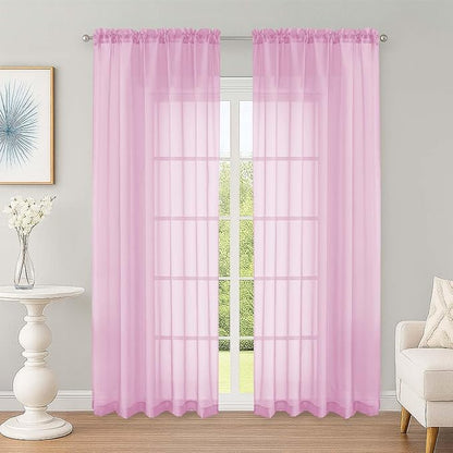 OWENIE Sheer Curtains 84 Inches Long 2 Panels Set, Sheer Pink Curtains for Living Room Bedroom 59 Inch Extra Wide, Modern Voile Filmy Rod Pocket Drapes, 2 Pcs, Each 59 W x 84L, Pink
