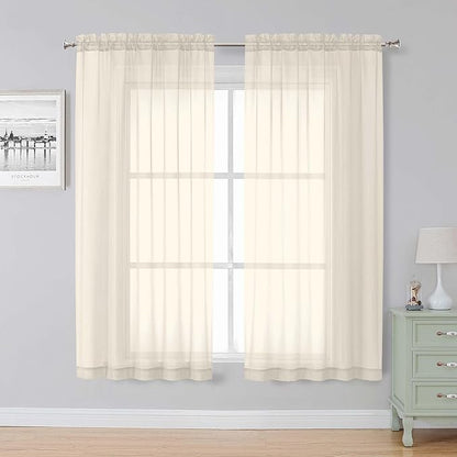 Simplebrand Cream Sheer Curtains, 63" Length, 2 Panels Set - Light Filtering, Rod Pocket Window Curtains for Bedroom (Cream, 59" W x 63" L)