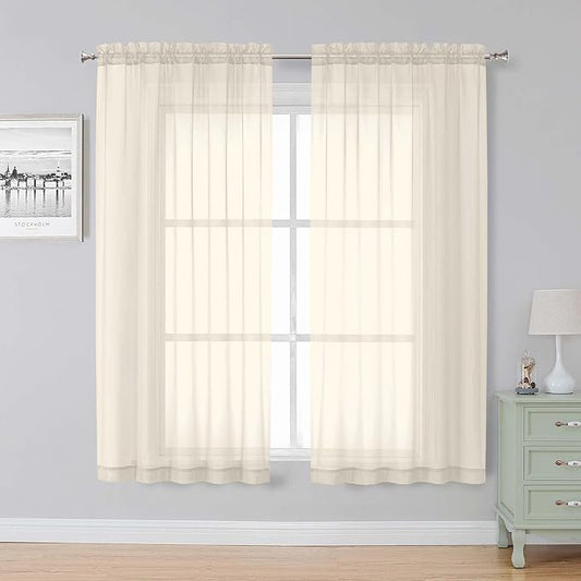 Simplebrand Cream Sheer Curtains, 63" Length, 2 Panels Set - Light Filtering, Rod Pocket Window Curtains for Bedroom (Cream, 59" W x 63" L)