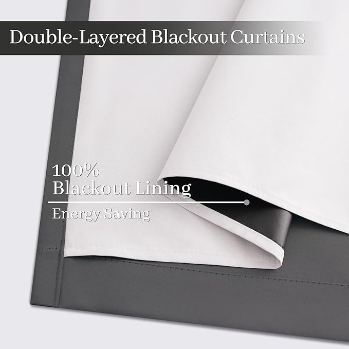 Yakamok Room Darkening 100% Blackout Curtains Grommet Window Treatments with 2 Thick Layers-Charcoal Grey Thermal Insulated Drapes Set of 2 Panels for Bedroom Living Room 52 Inches by 72 Inches Length