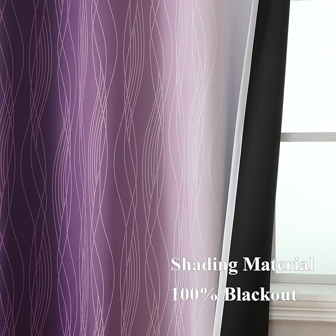 Estelar Textiler Purple and Greyish White Blackout Curtains 45 Inch Length, Light Blocking Gradient Drapes for Kitchen, Thermal Insulated Grommet Ombre Curtains for Bathroom,52Wx45L,2 Panels