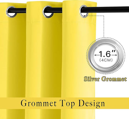 NICETOWN Bright Yellow Blackout Curtains 84 inch Long for Bedroom - Thermal Insulated Solid Grommet Light Blocking Window Curtains & Drapes for Living Room (2 Panels, 52 x 84 Inch, Bright Yellow)