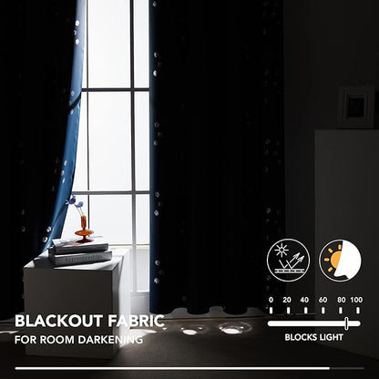 Deconovo Designer Series Silver Cubic Print Blackout Curtains for Living Room Bedroom, Thermal Insulated Soundproof Window Drapes, Grommet Top, Navy Blue,52W x 95L Inch, 2 Panels