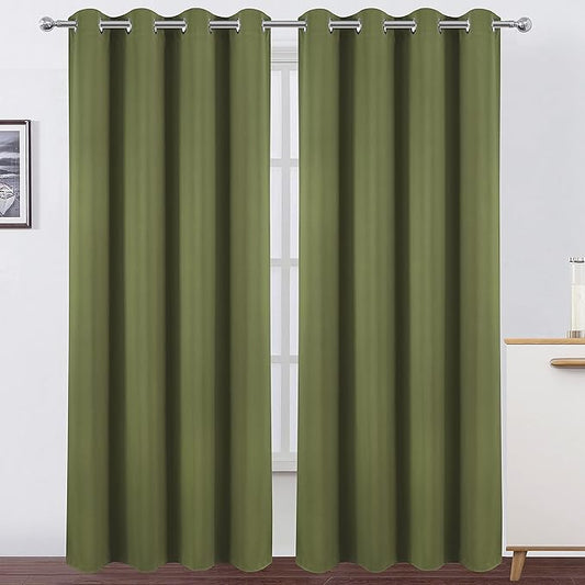 LEMOMO Olive Green Blackout Curtains/52 x 84 Inch Long/Set of 2 Curtain Panels/Thermal Insulated Room Darkening Curtains for Bedroom