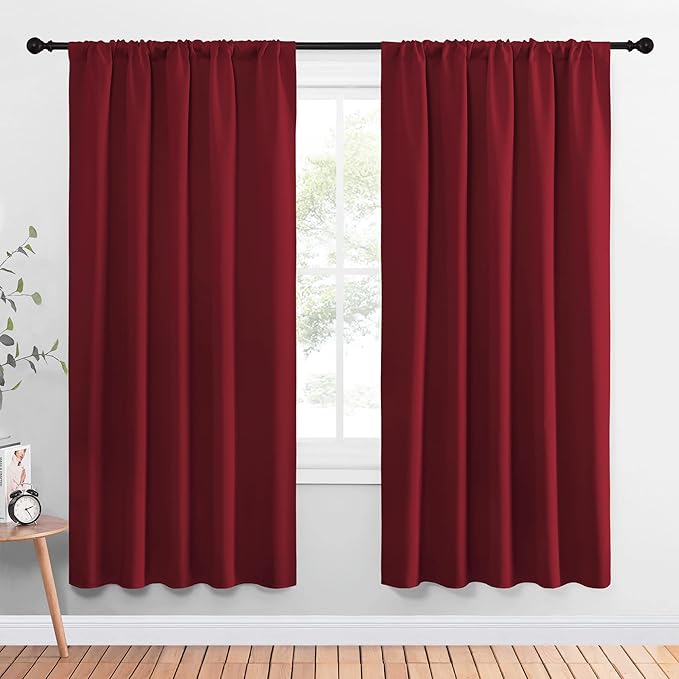 NICETOWN Christmas Burgundy Blackout Curtains and Drapes - Thermal Insulated Solid Rod Pocket Blackout Draperies/Panels for Guest Room (1 Pair, 52 by 72-Inch)