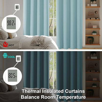 Simplebrand Blackout Extra 10ft Curtains for Patio 120 Inches Long 2 Panels Set, Solid Thermal Insulated Energy Saving Rod Pocket Window Treatment Curtains Blackout Drapes, 50" Wx120 L, Aqua