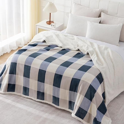 PU MEI Sherpa Throw Blanket Reversible Large Big King Size Flannel Blankets for Bed, 108"*90",Grey Blue