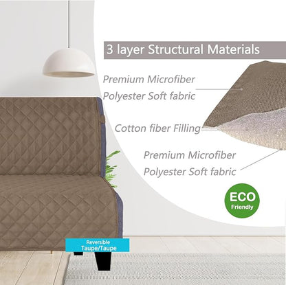 U-NICE HOME Reversible Futon Cover Sofa Slipcover Armless Furniture Protector Couch Cover Water Resistant, Taupe/Taupe