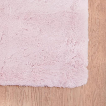 ORINOVA Pink Washable Fluffy Rug 5x7 Area Rugs for Bedroom Plush Faux Rabbit Shag Fur Rug for Living Room Nursery