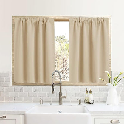 RYB HOME RV Curtains for Camper Windows, Mini Small Thermal Insulated Sunlight Heat Blocking Blocking Privacy Portable Curtains for Travel Trailer, Width 34 by Length 24, Biscotti Beige, 2 Panels
