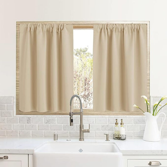 RYB HOME RV Curtains for Camper Windows, Mini Small Thermal Insulated Sunlight Heat Blocking Blocking Privacy Portable Curtains for Travel Trailer, Width 34 by Length 24, Biscotti Beige, 2 Panels