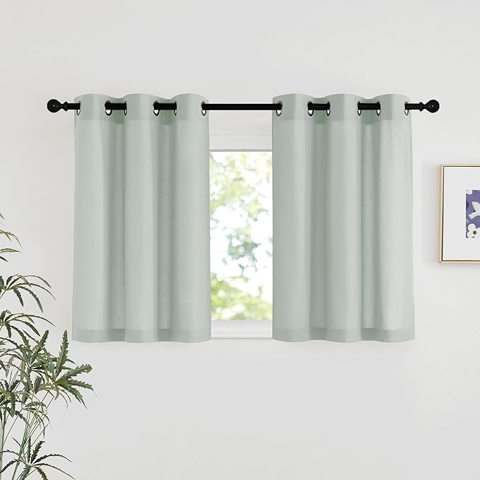NICETOWN Linen 36 inch Curtains for Kitchen Window, Grommet Thick Flax Linen Sage Green Small Window Treatments Privacy Assured with Light Filtering for Cafe/Kids Room, W42 x L36, 2 Panels