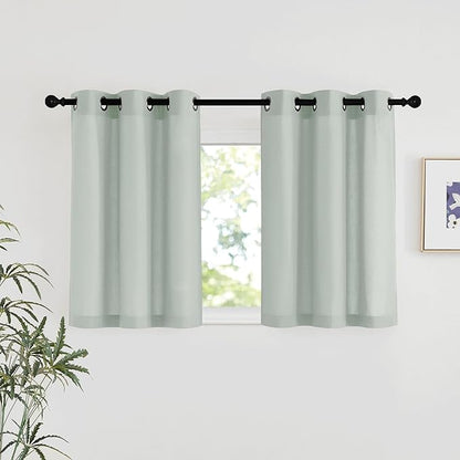 NICETOWN Linen 36 inch Curtains for Kitchen Window, Grommet Thick Flax Linen Sage Green Small Window Treatments Privacy Assured with Light Filtering for Cafe/Kids Room, W42 x L36, 2 Panels