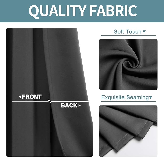 ChrisDowa Blackout Curtains 108 Inches Long 2 Panels Set for Living Room, Grommet Thermal Insulated Room Darkening Curtains for Bedroom (Dark Grey, 52 x 108 Inch)