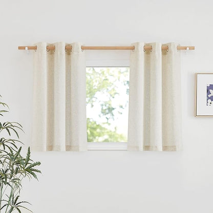 NICETOWN Natural Linen Kitchen Window Curtains Over Sink, Grommet Thick Linen Burlap Short Window Treatments Privacy Assured with Light Filtering for Bedroom/Bathroom, W34 x L36, 2 Panels