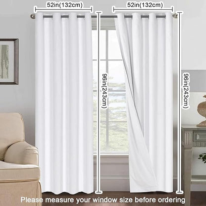 H.VERSAILTEX Pure White Curtains 96 inches Long, 100% Blackout Curtains for Bedroom Thermal Insulated Linen Textured Curtains Living Room Grapes 2 Panel Sets, 52W x 96L - Inch