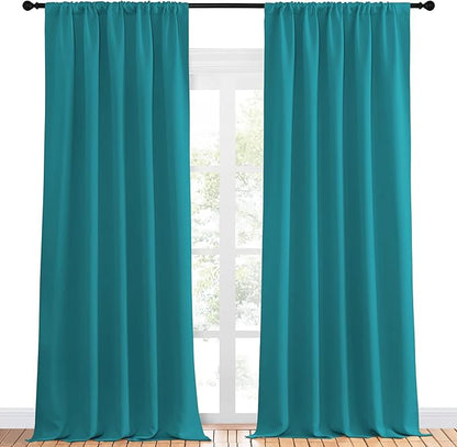 NICETOWN Peacock Blue Blackout Curtains Panels for Window, Thermal Insulated Rod Pocket Blackout Drapes/Draperies for Living Room (2 Panels, W52 x L95 inches)