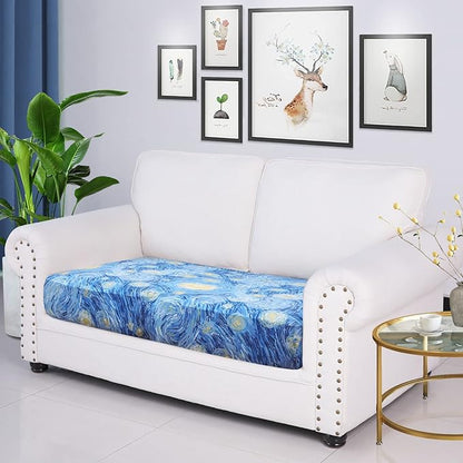 hyha Printed Couch Cushion Covers, Floral Sofa Covers Washable for 2 Cushion Couch, Stretch Pattern Outdoor Cushion Covers for Patio Furniture with Elastic Bottom(Medium, Starry Sky)