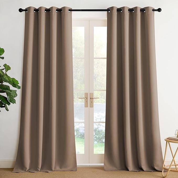 NICETOWN Room Darkening Draperies Curtains Panels, 2 Panels Cappuccino W52 x L90