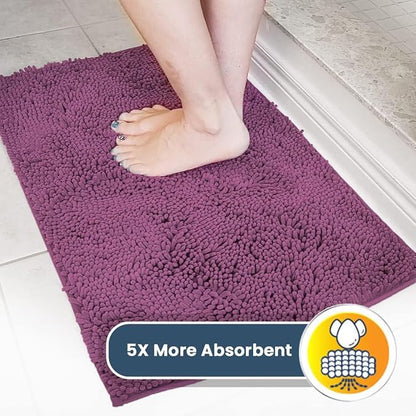 Muddy Mat® | Super Absorbent Door Mat Indoor, Microfiber Quick Dry Chenille Entryway Rug, Non-Slip Front Door Mat, Indoor Mats for Entryway, Machine Washable Pet Rug, Dark Purple 24"x60"