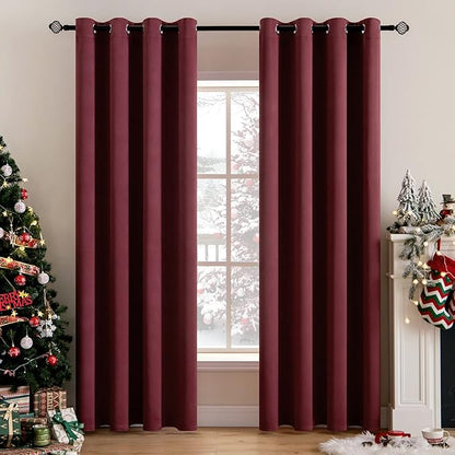 MIULEE Christmas Blackout Curtains for Bedroom Living Room Thermal Insulated Room Darkening Grommet Top Solid Light Blocking Drapery Set of 2 Window Panels 52 x 72 Inches Wine Red