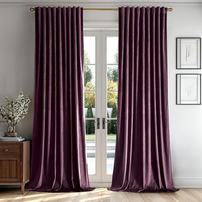 MIULEE Dark Purple Velvet Curtains 108 inches - Luxury Blackout Curtains for Bedroom Living Room Thermal Insulated Super Soft Window Drapes Rod Pocket & Back Tab, W52 x L108 inches, 2 Panels