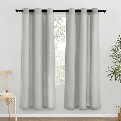 NICETOWN Gray Thick Linen Curtains 72" Length, Grommet Privacy Window Treatments Linen Weave with Light Penetration Vertical Drapes for Farmhouse/Home Office, W42 x L72, 2 Panels
