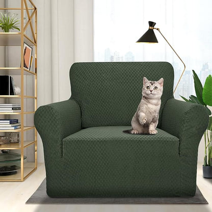ZNSAYOTX 1 Piece Jacquard Chair Slipcovers for Living Room High Stretch Chair Covers with Arms Anti Slip Pets Friendly Couch Sofa Armchair Cover Furniture Protector (Chair, Army Green)