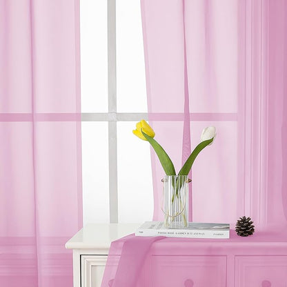 Lecloud Light Pink Sheer Curtains 36 Inch Length 2 Panels, Elegant Voile Cafe Short Curtain Tiers, Airy Breathable Gauzy Kitchen Curtains for Bedroom with Dual Rod Pocket, Each Panel 42 X 36 Inch