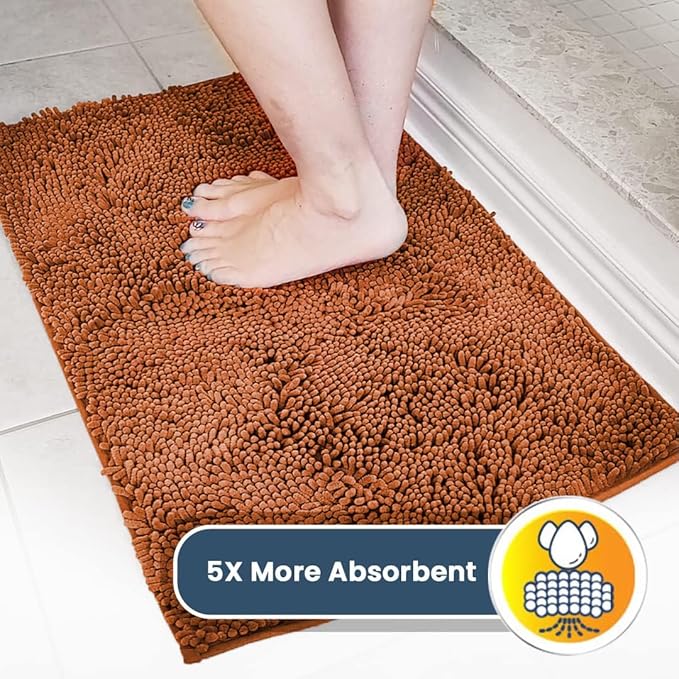 Muddy Mat® | Super Absorbent Door Mat Indoor, Microfiber Quick Dry Chenille Entryway Rug, Non-Slip Front Door Mat, Indoor Mats for Entryway, Machine Washable Pet Rug, Orange 16"x24"