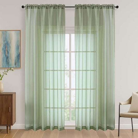 OVZME Sage Green Bedroom Curtains 2 Panel Sets 90 Inch Length, 59 Inch Extra Wide Light Filtering Light Weight Soft Window Treatment Panels for Study Room Living Room Guest Room, 59Wx90L Inches