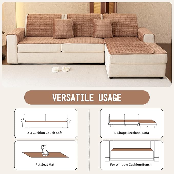 Velvet Couch Covers for Dogs, Dog Sectional Couch Covers, Pet Couchs Cover for 3-4 Seater, Couchs Protector for Dogs, Sectional Sofa Cover for Pet Washable(1PC,Dark Brown,27.6"×82.7")