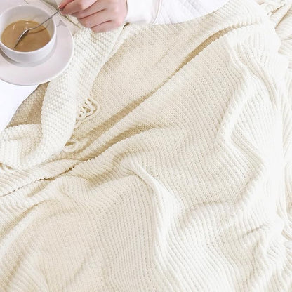 lifein Throw Blanket for Couch, Soft Boho Decor Bed Throw,Cozy Blue Chenille Knitted Small Farmhouse Lightweight Throw for All Season(Off White,50 * 60")