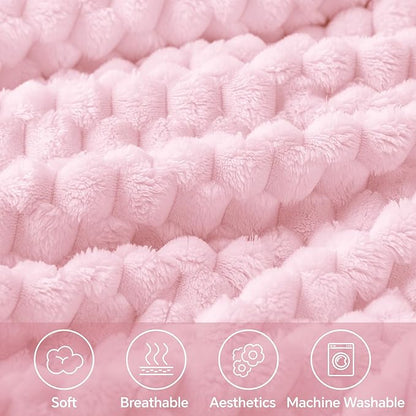 BEDELITE Fleece Blanket - 3D Jacquard Decorative Cherry Blossom Twin Blankets for Couch & Bed, Soft and Cozy Warm Plush Fluffy Blanket All Seasons Suitable, 60x80Inches
