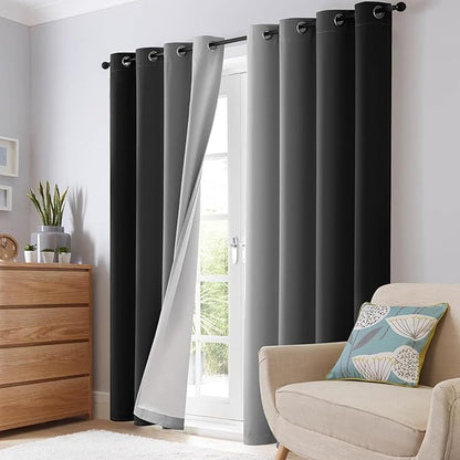 SimpleHome Ombre 100% Blackout Curtains for Bedroom 84 Inches Long, Black with White Liner Room Darkening Thermal Insulated Grommet Curtain/Drapes for Living Room,2 Panels Set