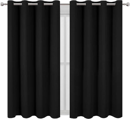 LEMOMO Black Blackout Curtains 52 x 63 Inch Length/Set of 2 Curtain Panels/Thermal Insulated Room Darkening Curtains for Bedroom and Living Room