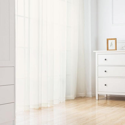 Chyhomenyc Sheer Curtains 120 Inch Extra Long, 2 Pieces, Rod Pocket Top Soft Voile Texture Window Draperies Lightweight & Airy Panels for Living Room/Bedroom, Each 42W x 120L inches, Ivory