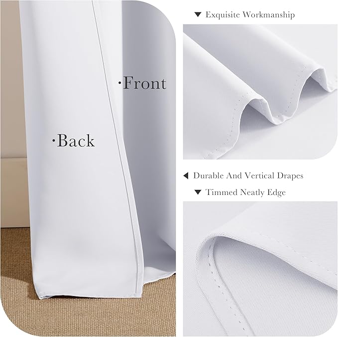 PONY DANCE Short Window Curtains 36 - Kitchen Tiers Valances Light Filter Rod Pocket Back Tab Drapes Blinds Match with Panels, 42 W x 36 in L, Pure White, 2 Pieces