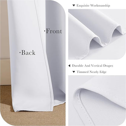 PONY DANCE White 50% Lighting Blocking Curtains for Bathroom, Short Non-See-Through Thermal Insulated Room Darkening Back Tab Small Drapes for Nursery Bedroom Window, W34 x L45, Pure White, 2 Panels