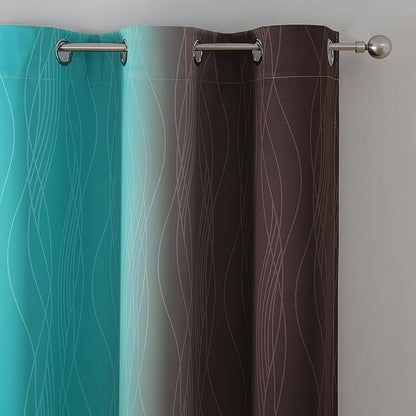 Estelar Textiler Brown and Teal Ombre Blackout Curtains 45 Inch Length 2 Panels, Full Room Darkening Gradient Drapes for Kitchen, Thermal Insulated Grommet Short Curtains for Bathroom, 42Wx45L