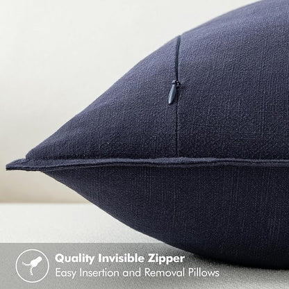 MIULEE Decorative Linen Pillow Covers 18x18 Inch Navy Boho Farmhouse Neutral Couch Throw Pillows for Bed Pack of 2 Accent Modern Pillowcase Summer Sofa Livingroom Home Decor
