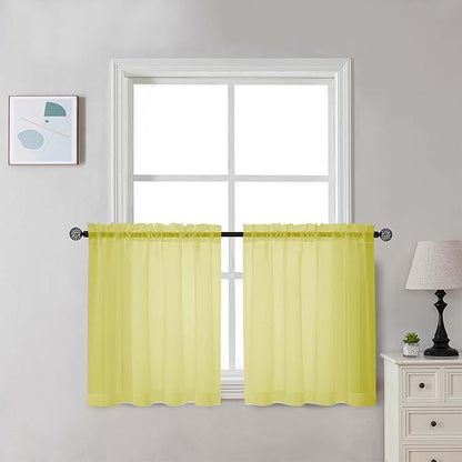 Chyhomenyc Lemon Sheer Curtains 30 inch Length 2 Panels, Light Filtering Voile Rod Pocket Short Window Curtians for Bathroom Living Room Farmhouse Small Windows, 42Wx30L inches