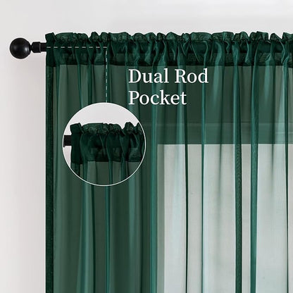 MIULEE 2 Panels Christmas Solid Color Sheer Window Curtains Elegant Window Voile Panels/Drapes/Treatment for Bedroom Living Room (54X54 Inches Hunter Green)
