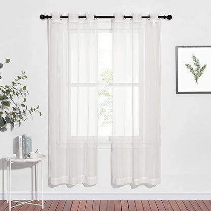 NICETOWN Sheer Curtains for Bedroom Windows, Grommet Casual Soft Voile Sheer Panels with Light Filter Window Treatments for Nursery/Bedroom, Beige, Set of 2, W37 x L72