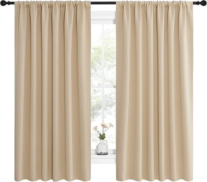 NICETOWN Room Darkening Curtains for Bedroom - Triple Weave Home Decoration Thermal Insulated Solid Drapes for Kitchen (Biscotti Beige, Set of 2 Panels, 62 x 63 Inch)