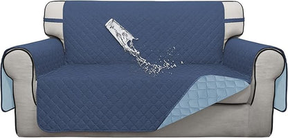 ISSUNTEX Double Protection 100% Waterproof Loveseat Covers for Living Room, Couch Covers for 2 Cushion Couch Sofa, Reversible Furniture Protector Sofa Cover for Dogs (Loveseat, Dark Blue/Light Blue)