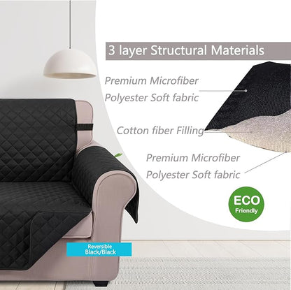 U-NICE HOME Loveseat Sofa Cover Reversible Couch Cover for Dogs with Elastic Straps Water Resistant Furniture Protector for Pets Couch Cover for 2 Cushion Couch (Loveseat, Black/Balck)