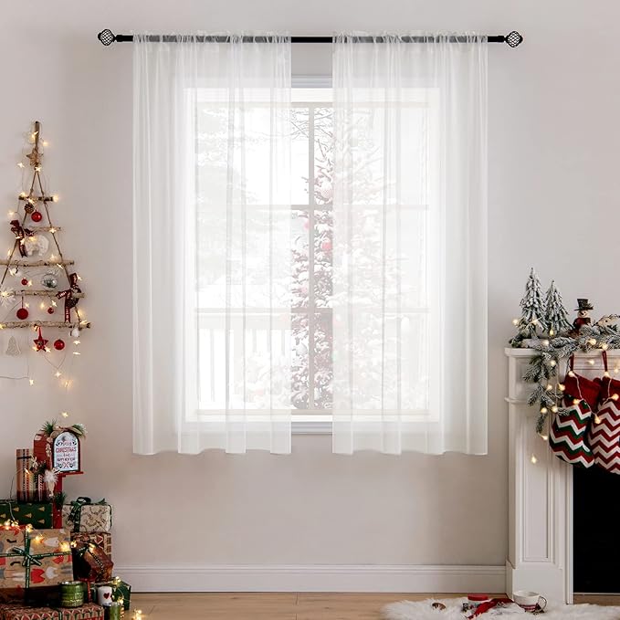 MIULEE Ivory Window Sheer Curtains for Bedroom Living Room Solid Elegant Net Drapes 2 Panels Width 42 x Length 63 Inches