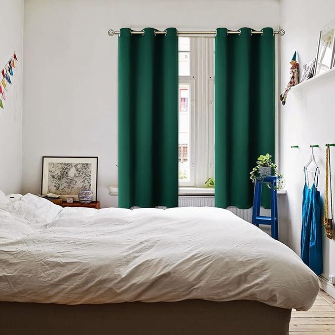 BGment Blackout Curtains for Bedroom - Grommet Thermal Insulated Room Darkening Drapes for Living Room, Set of 2 Panels (38 x 63 Inch, Emerald Green)